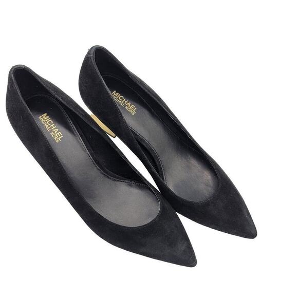 Michael Michael Kors NIB Suede Petra Pumps Black Gold Block Heel Slip On Size 7M - Picture 4 of 14